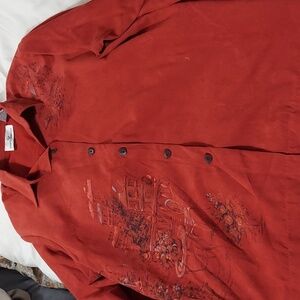 Erin London Deep Brick Red Shirt With Unique Pattern Suede Feel Sz L